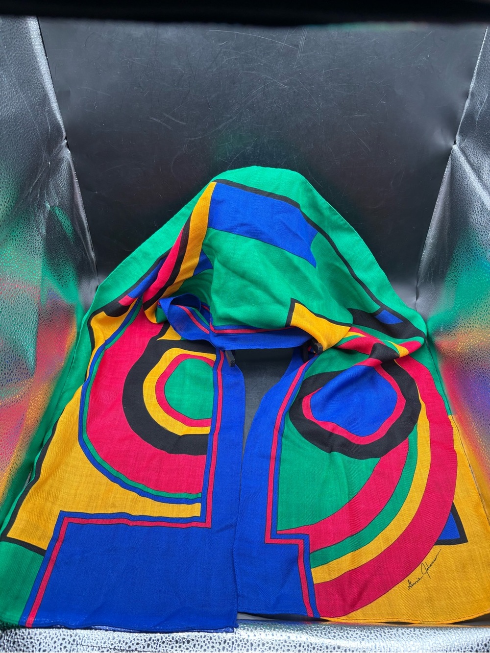 Ginnie Johansen  Abstract Geometric Scarf Womens Colorful Retro Vtg 80’s Wool